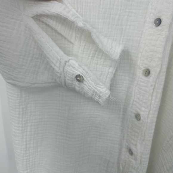 4our Dreamers Cotton Button Down Casual Shirt White Pocket Lightweight Medium - Picture 3 of 6